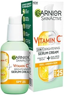 Garnier Vitamin C Serum Cream, 2in1 Formula with 20% Vitamin C serum & SPF 25 Moisturiser, Hydrate & Reveal Bright Glowing Skin, Organic & Vegan Formula, 50ml