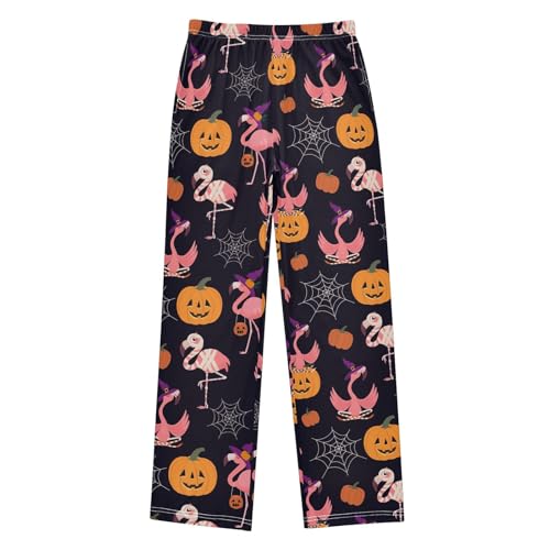 Halloween Flamingo Pumpkin Boys Long Pants Soft Trousers Elastic Waist Kids Lounge Bottoms with Pockets S-XL