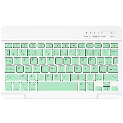 BQSS Clavier sans Fil Bluetooth AZERTY Français, Clavier Léger Silencieux Keyboard, Rechargeable USB C, Easy-Switch pour iPad, iPhone, Windows, Android téléphones et...
