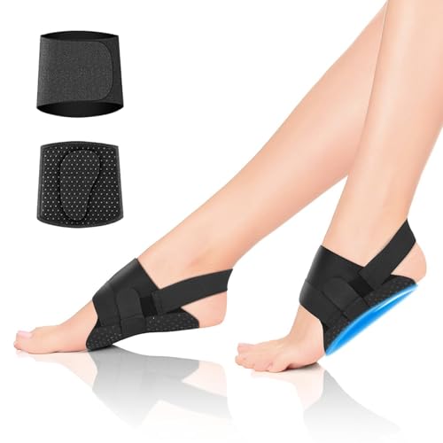 flintronic fotvalvsband, 1 par justerbara fotvalvsstöd med gelkuddar för plantar fasciit och plattfot, lindrar platt fot, hög fotvalv, fottrötthet och fotvalvssmärta