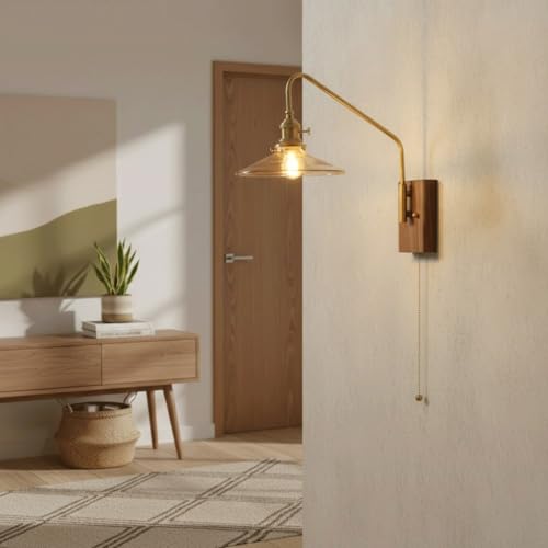 Lámpara de pared de latón y nogal para crear un rincón de lectura en el dormitorio 7