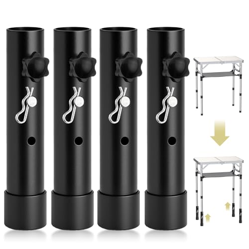 Anbte 4pcs Folding Table Leg Extenders 2 Levels Adjustable Height Rise Up to 5.3 in Heavy Duty Steel Table Risers for Straight and Bent Legs Reduces Stooped Work Black