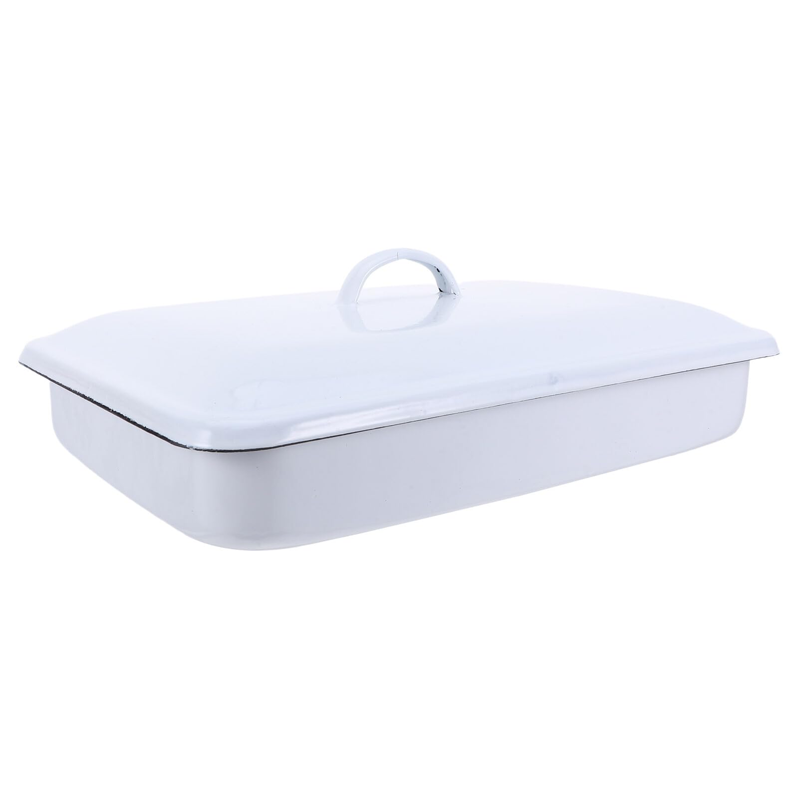 Zerodeko Vassoio Rettangolare da Laboratorio in Smalto Bianco 30X20X5 CM con Coperchio Sigillato Resistente ad Alte Temperature per Strumenti Clinici e Pulizia Campioni in Ambito