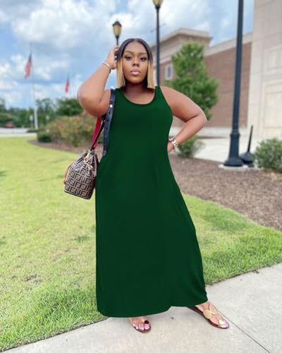 Image of TOPSRANI Womens Plus Size Maxi Dresses for Women Oversize Casual Short Sleeve V Neck Loose Plain Solid Trendy Summer Dress