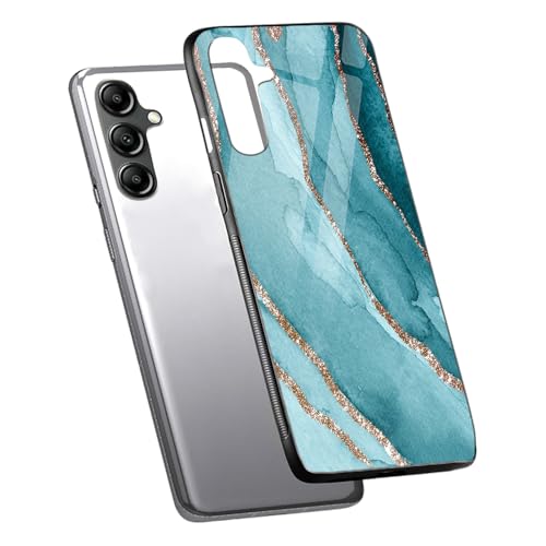 Image of COLORflow Back Cover Compatible with Samsung Galaxy A14 5G / 4G | Blue Marble Golden Stripes | Shockproof TPU Bumper Cover with Camera Protection Back Cover