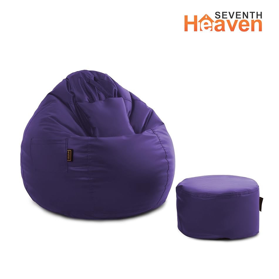 Image of Seventh Heaven 3XL Bean Bag Cover with Footrest and Cushion (Without Beans) | Premium Scratch Resistant Leatherette | (Leatherette Fabric - Purple)