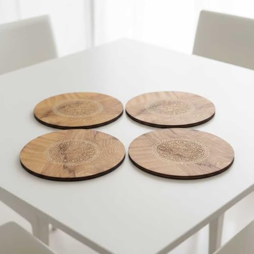 Image of Premium Round Shape Trivet - Heat Resistant Bamboo Pot Holder | Non-Slip Wooden Table Mat & Coaster for Dining, Kitchen & Table | 20cm Set of 4