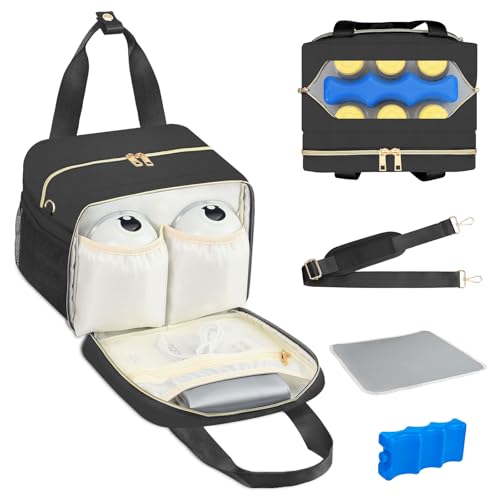 Image of PIIOSER Breastmilk Cooler Bag with Ice Pack, Fits 6 Baby Bottles Up to 9 Ounce, Insulated Bottle Travel Bags with Shoulder Strap-Wearable Breast Pump Carrying Case for Nursing & Working Moms