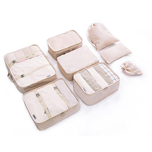 Preisvergleich Produktbild Beschan 8 Sets Reiseveranstalter Verpackungswürfel Gepäck Organizer in Koffer Koffertaschen Reisegepäck wasserdichte (Beige)