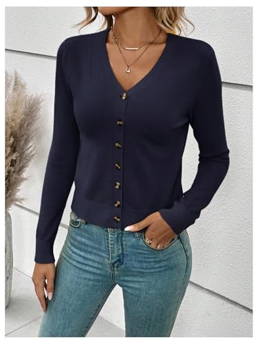 Verdusa Women's Button Down Lightweight Cardigan Sweaters Old Money Long Sleeve Fitted Knit Tops Spring Fall Outfits3