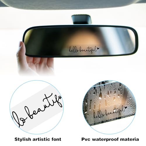Image of 6pcs Hello Beautiful Rearview Mirror Decal Cute Car Decals for Women Vanity Mirror Stickers Rear View Mirror Vinyl Decal Car Accessories Gifts Car Window Decal Self Affirmations Decal for Her Him Gift