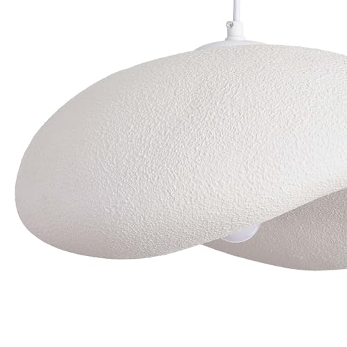 BARCELONA LED Lámpara Colgante Wabi Sabi Blanca 40cm Techo Moderna Japonesa Estilo Industrial y Clásico, Diseño Grande Imitación Piedra Cemento para Salón Comedor Cocina E27 - imagen 8