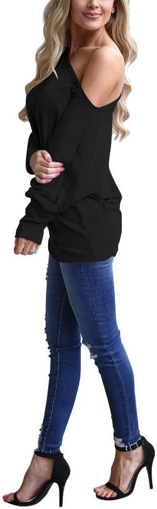 INFITTY Women's Off Shoulder Tops Casual Loose Batwing Sleeve Shirts Tunic Knit Oversized Pullover Sweater - Image 3
