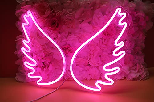 Panneau lumineux néon LED alimenté par USB - Panneau décoratif pour bar, pub, magasin, club, garage, maison, fête - Aile d'ange rose