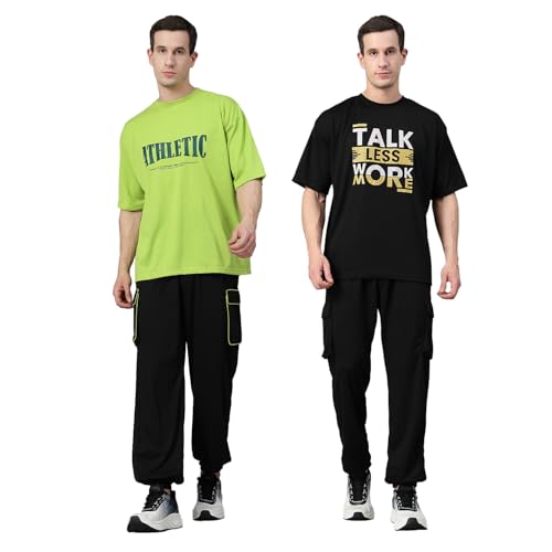 Image of CHKOKKO Men Printed Casual Summer Wear Coords Stylish Gents Cord Set Half Sleeves Co Ord Track Suit Round Neck Western Co-ord Set