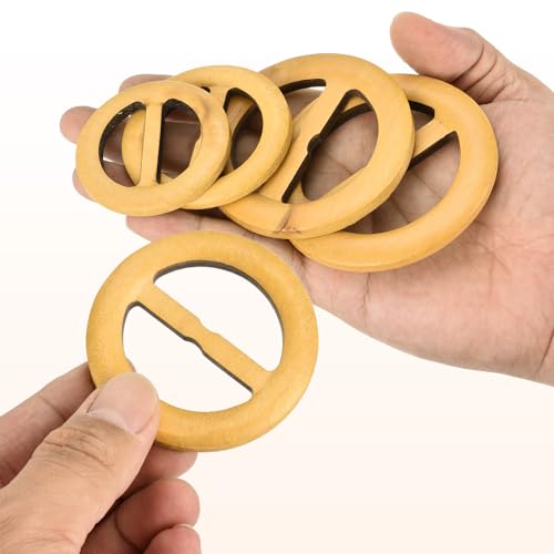 Image of uxcell 4 Pcs T-Shirt Clips, 60mm Wood Scarf Ring Clip Round Tie Circle Clip Buckle Fashion Clothes Corner Knotted Button for Women's Silk Clothing Decoration, Yellow