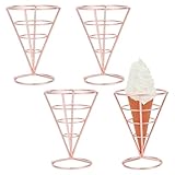 MAYJOYDIY 4 Pcs Rose Gold Stainless Steel Pizza Cone Holder Stand 4.1x5.4 Inches Ice Cream Cone Holder Food Cone Display Stands for Ice Cream Cones Snow Cones Hand Roll Sushi French Fries