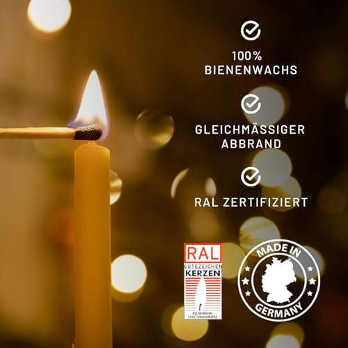 20 Baumkerzen aus 100% Bienenwachs, Pyramidenkerzen 10,5 cm, hochwertige Naturwachskerzen Made in Germany, lange Brenndauer, für Tischdekoration, Kerzenhalter, Feiern & besondere Anlässe