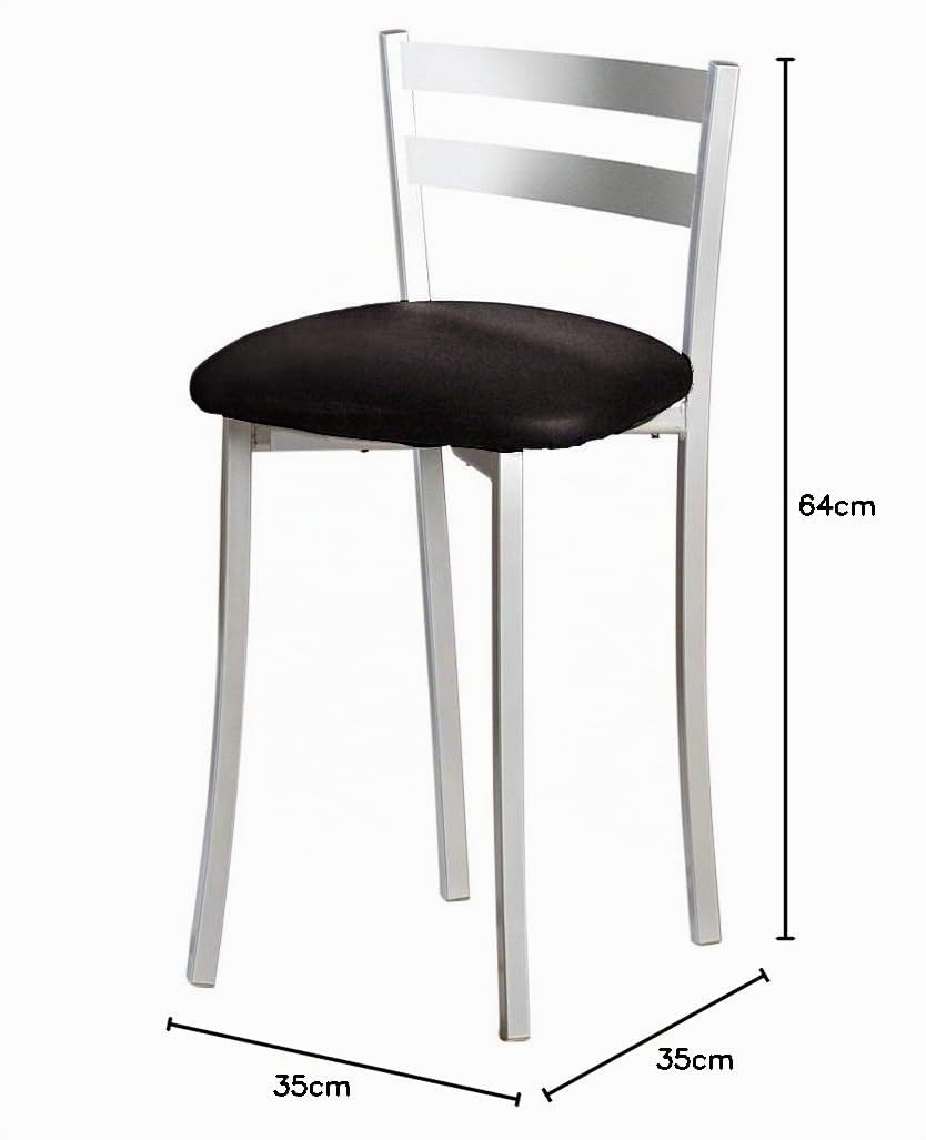 ASTIMESA Dos Taburetes de Cocina con Respaldo Franjas Metal Polipiel Negro, Altura de Asiento: 45 cm