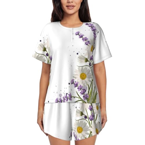 Pyjama 2 pièces délicat imprimé lavande et marguerites de qualité