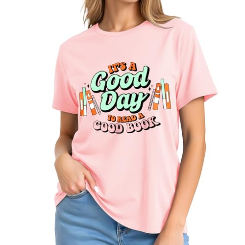 Image of It's a Good Day to Read a Good Book Shirt Women-Cute Librarian Read Short Sleeve Book Lovers Tee Tops