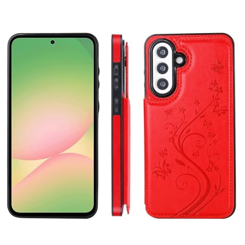 Étui Samsung Galaxy A36 5G rouge en cuir avec coque portefeuille papillon