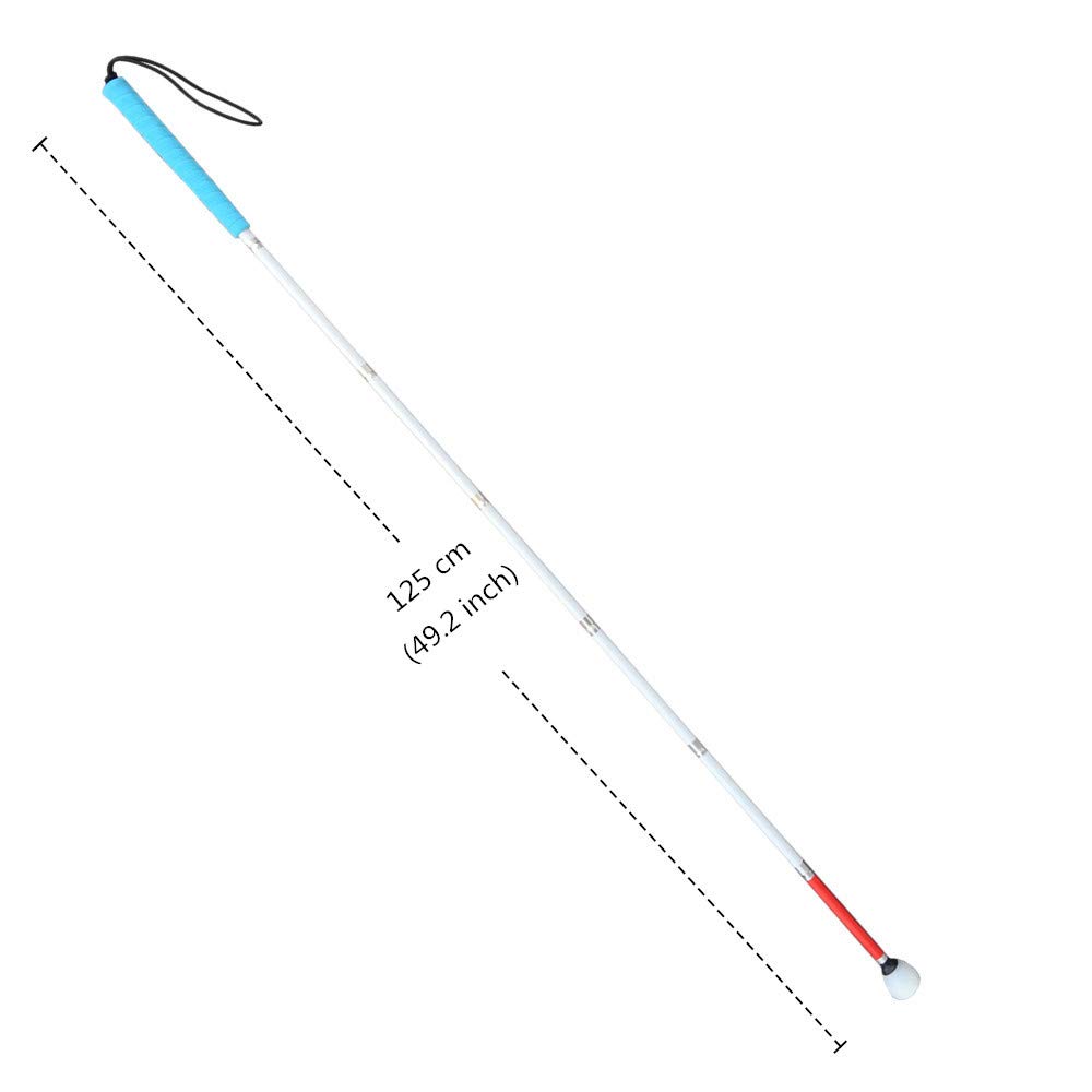 Alluminio Bastone Bianco Pieghevole,7 Sezioni, Con Punta Roller,Per Non Vedenti (125 cm (49.2 pollici), Blu Impugnatura)