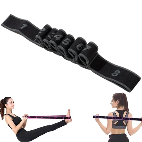 Fitness-Widerstandsband für Dehnübungen und Yoga, 8-Segment Elastisches Yoga Stretching Band für Beine, Rücken, Pilates & Flexibilitätstraining (Grau)