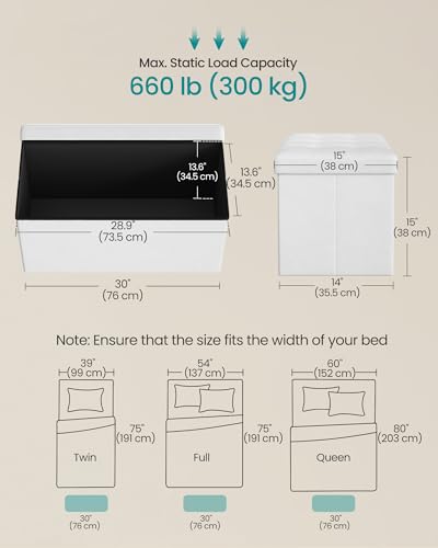 Image of SONGMICS MAZIE Collection - 30 Inches Folding Storage Ottoman Bench, Ottoman with Storage, Foot Rest Stool, Load 660 lb, for Living Room, Synthetic Leather, White ULSF106