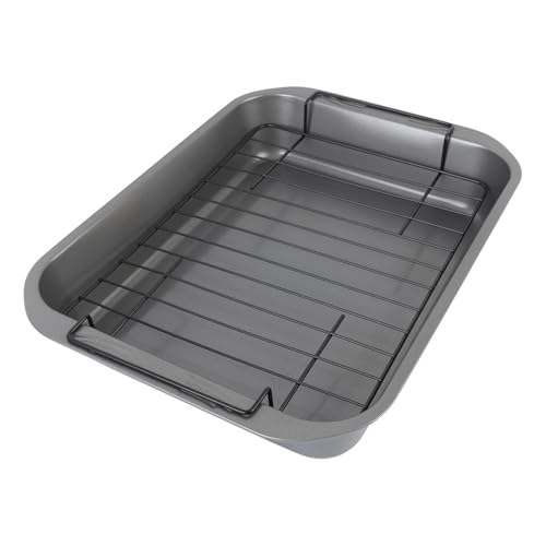 Roasting Pan, Efficient Oil Separation Roaster Pan with Rack Rectangular Roasting Tray Nonstick Roaster for Daily Use and Holiday Meals