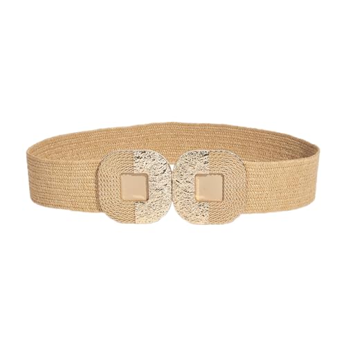 Lady Bohemian Style Waist Belt Gold Buckle Decors Braided Belt for Banquets Dress Women Beach Getaways Waist Belt