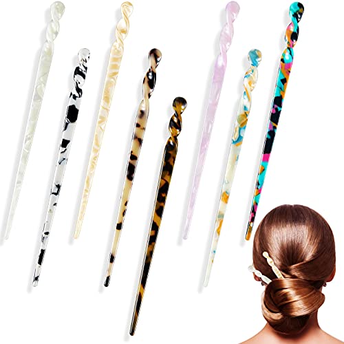 8 Pieces 6.9 Inch Acetate Hair Sticks Cellulose Acetate Tortoise Shell Chopsticks French Leopard Print Hair Pins Hair Accessories of Different Hair Styles for Women Girls