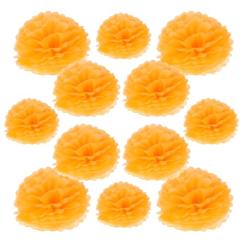 Parliky Lot de 12 Pompons en Papier Orange pour Décoration de Mariage et Fête, Boules de Fleurs Suspendues Délicates en Papier pour Déco Plafond et Shower