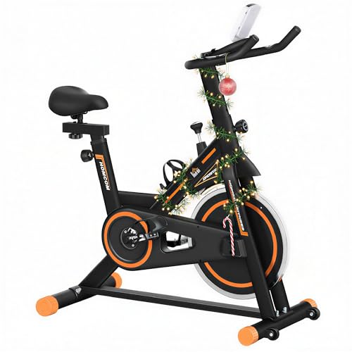 HOMCOM Exercise Bike, Indoor Stationary Bike with 8kg Flywheel, Heart Rate Sensor and LCD Monitor, Cycling Bike for Home, Gym, Office, Cardio Workout - Orange