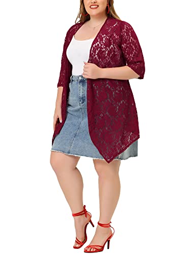 Image of Agnes Orinda Plus Size Cardigans for Women Open Front 3 /4 Sleeves Crochet Cover Ups Jackets 2024