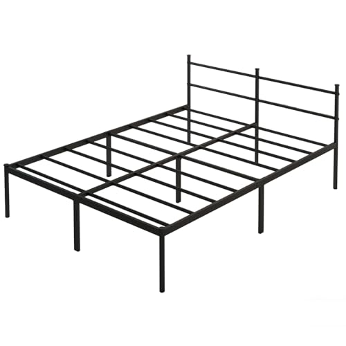 Estrutura de Cama Metálica para Casal, Resistente com Cabeceira, Fácil Montagem, Altura 34 cm, Cor Preto (Casal)
