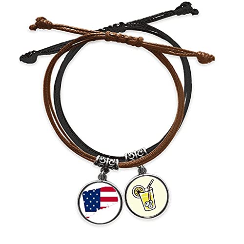 Bracelet corde étoiles et rayures en cuir tressé main