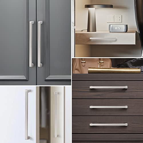 Aokenbao Solid Square Bar Cabinet Handle - Matte Brushed Nickel Furniture Pull 6 Inch/152.4Mm Screwhole Distance 6-Pack For Kitchen Cupboard Door Bedroom Dresser Drawer Bathroom Wardrobe Hardware #TOP4