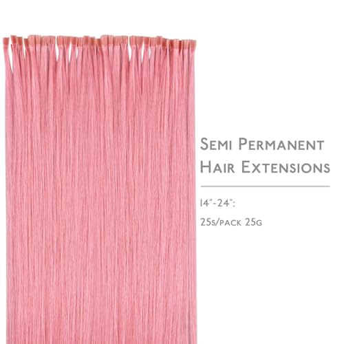 Image of WENNALIFE U Tip Hair Extensions Human Hair, 25g 25s 20 inch Peach Pink Remy Hair Extension, Invisible Straight Keratin K Tip Real Human Hair