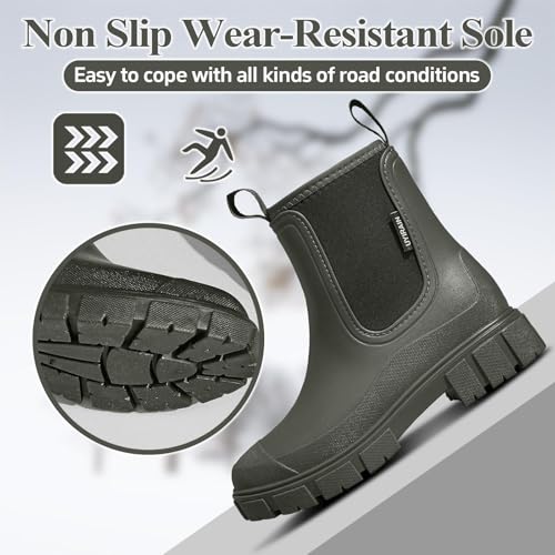 SmoothPace Gummistiefel Damen Gefüttert Wasserdicht Gummistiefeletten Halbhohe Chelsea Boots Rutschsicher Abriebfest Atmungsaktiv Regenschuhe Komfort Garten Stiefeletten Green 39EU