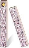 Winddichte, flammenlose elektrische Feuerzeuge, glänzende, glitzernde, wiederaufladbare Feuerzeuge vom Typ C mit herausziehbarer Zündung, winddichtes, flammenloses, verdicktes(Pink)
