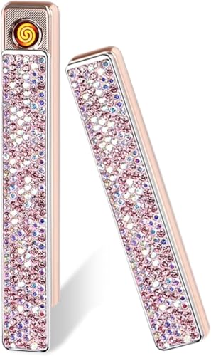 Encendedor eléctrico con diseño de cristales rosas