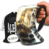 AleHorn Viking Drinking Horn - 16 ounces | 100% Authentic Ox Horn Mug for Beer, Ale, Mead | Viking Gifts For Men (1 Pc) | Weddings, Dad Gift, Beer Festival, Renaissance Faire Accessories