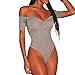 Produktbild Damen Body Schulterfrei Bodysuit 100% Baumwolle Tops Kurze Ärmel Jumpsuit mit Schnappt im Unteren Stretchmaterial Top Bequem Gute Elastizität Grau 32-34