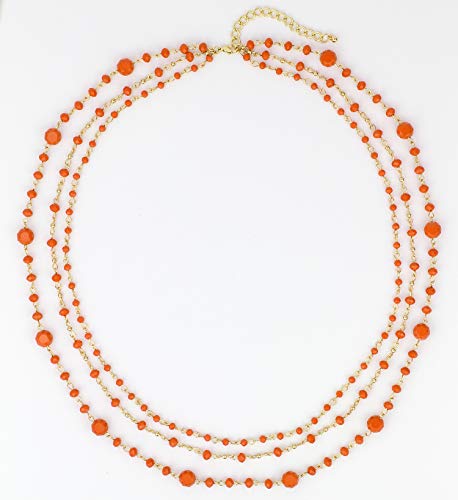 Firstmeet Long Chain Multi Layer Fashion Glass Beads Handmade Necklace (Xl-1035-Orange-J) #TOP4