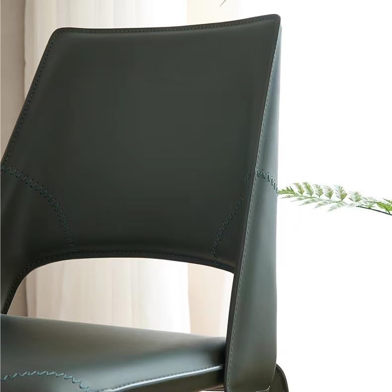 Office Chair Saddle Leather Italian Dining Chair Minimalist Style Scandinavian Light Luxury Household Chair Thick Leather Backrest Chair Dark Green Gaming Chair