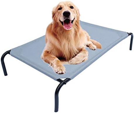 PHYEX Heavy Duty Steel-Framed Portable Elevated Pet Bed, Elevated Cooling Pet Cot, 50.5" L x 30.5" W x 7.8" H(L, Grey)
