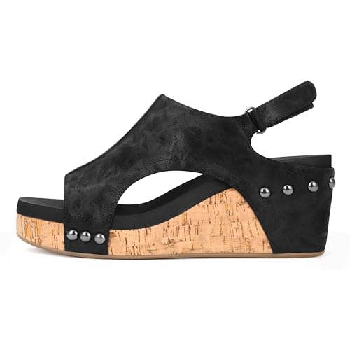 Image of PARTY Women's Wedge Sandals With Buckle Ankle Strap for Dressy Summer