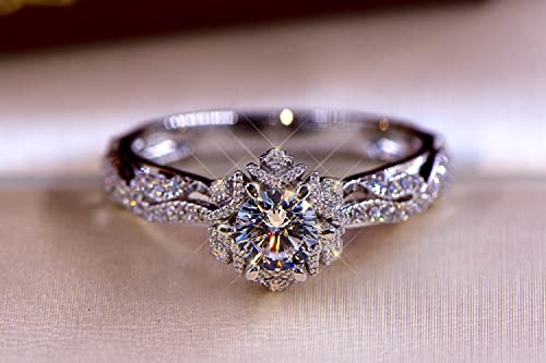 Bague fiançailles argent S925 oxyde zirconium AAA diamant 1 carat fleur ajourée - 3