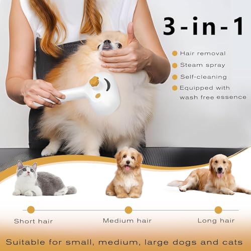 FASHIONARI Pet Steam Brush for Dog & Cat 3-in-1 Spray Hair Removal Comb Steam Brush for Shedding & Grooming
